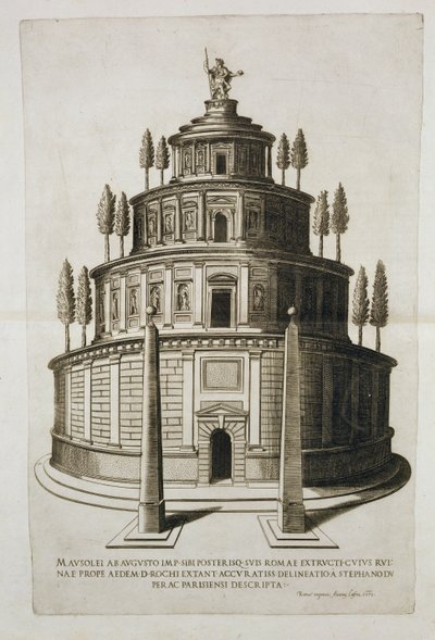 The Mausoleum of Augustus and his family in Rome, engraved by Antoine Lafrery by Etienne Duperac